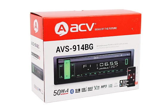 Магнитола с Bluetooth, поддержкой ACV RC и ACV Control, зеленая подсветка ACV AVS-914BG