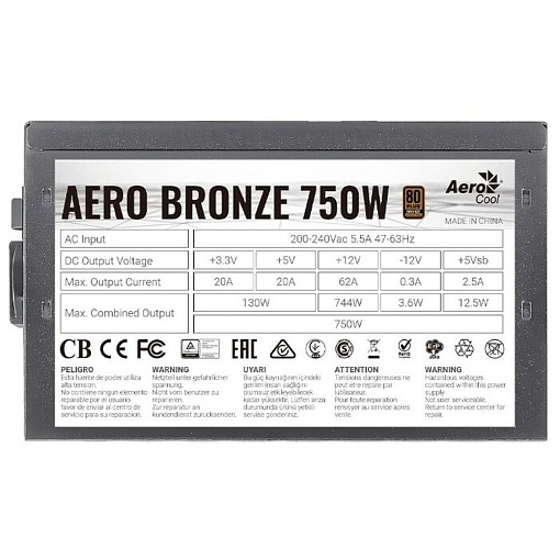 Блок питания ATX 750Вт AEROCOOL AERO BRONZE, AERO BRONZE 750