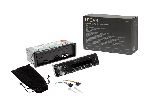 Автомагнитола Lecar LCR-2100R (1din/съемная панель/красн/USB/AUX/SD/FM/4*50)