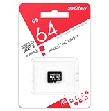 Карта памяти microSD 64GB 10 class SmartBuy UHS-1 без адаптера