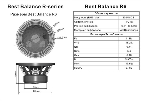 Best Balance R6 Мидбас 6.5"(16.5см) HI-End 4 Ома (сетки в комплекте)