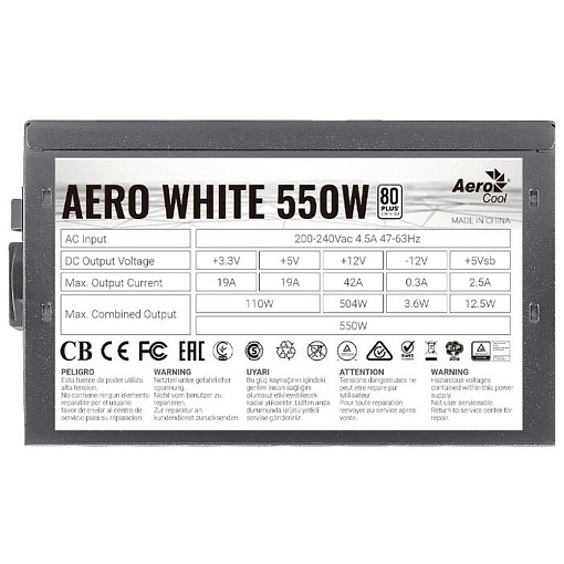 Блок питания ATX 550Вт AEROCOOL AERO WHITE, AERO WHITE 550