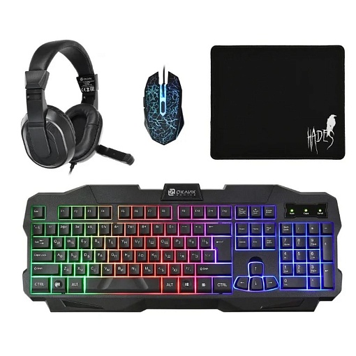 Игровой ккомплект Oklick HS-HKM200G HADES, черный