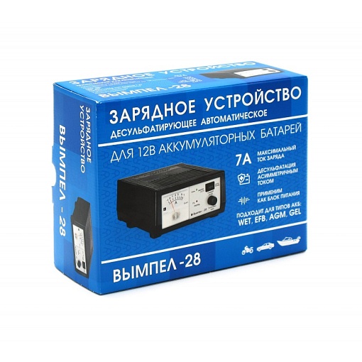 Зарядное устройство Вымпел-28 (десульфатирующее/автомат/0-7А/14.2/14.4В/стрел.амперметр)