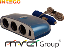 Разветвитель прикуривателя Intego C-05 синий 3 гнезда (10А) USB (5V/500mA)
