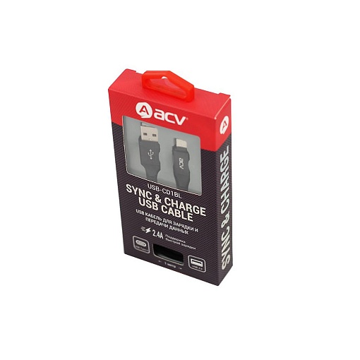 Кабель USB 2.0 A(m)-Type-C ACV USB-CD1BL, 1 м, черный