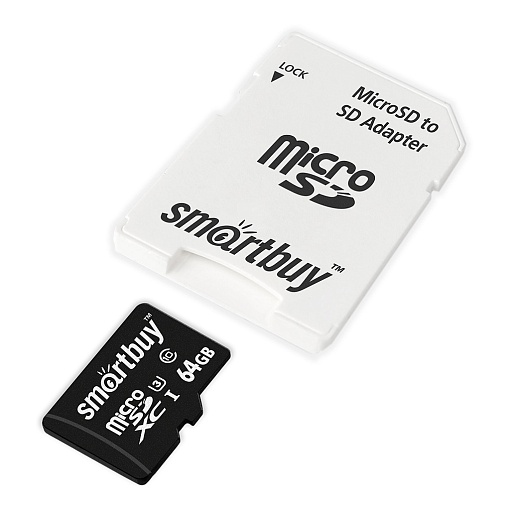 Карта памяти microSD 64Gb 10 class PRO Smart Buy UHS-1 U3 с адаптером