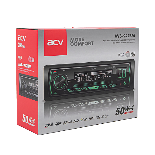 Автомобильный ресивер с BLUETOOTH, USB, изменяемой подсветкой ACV AVS-942BM