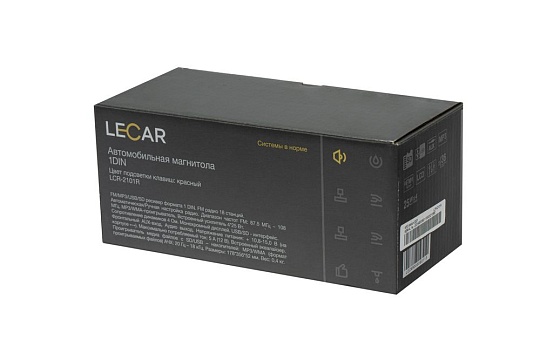 Автомагнитола Lecar LCR-2101R 1din/красная/USB/SD/FM/4*15/корпус 36мм