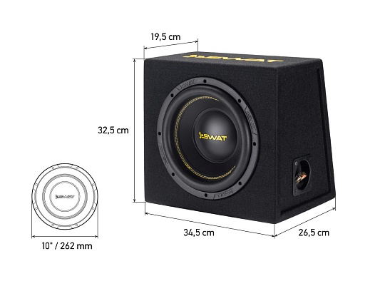 SWAT MAS-10SB Сабвуферный динамик 10" в корпусе ЗЯ-24л 300Вт RMS 4Ом