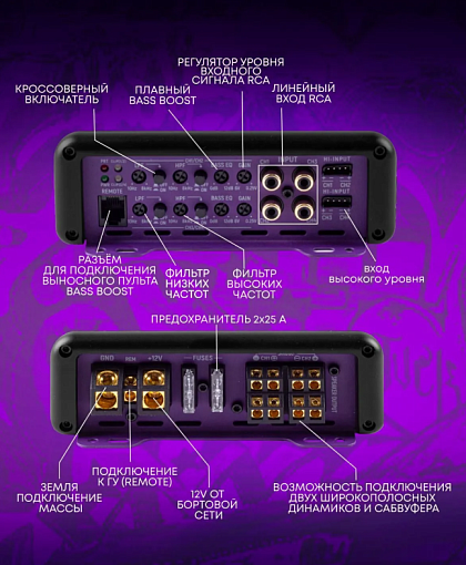 Усилитель FIVE LD-4.80 4*80Вт/4-3-2 канал/4-2 Ом/High-pass/Low-pass/BandPass/BassBoost/D class