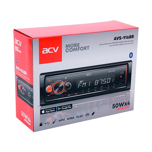 Автомобильный ресивер с Bluetooth, поддержкой ACV RC и ACV Control, красная подсветка ACV AVS-916BR