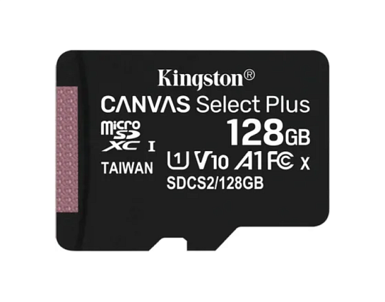 Карта памяти MicroSD 128Gb 10 Class Kingston Canvas Select Plus A1 (100Mb/s) с адаптером
