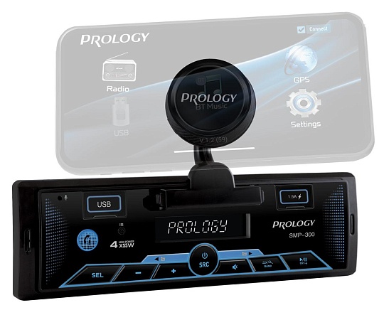 PROLOGY SMP-300 FM / USB ресивер с Bluetooth и магнитным держателем для смартфона