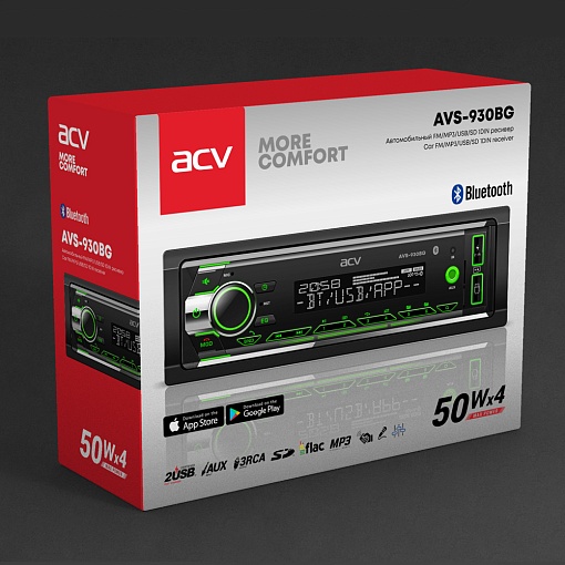 Автомобильный ресивер с BLUETOOTH, USB, с зеленой подсветкой ACV AVS-930BG