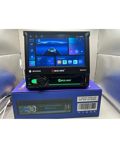 BOS-MINI BOS-R1 Автомагнитола 1-Din с выдвижным экраном 7" Android 12 4+64Gb GPS WiFi