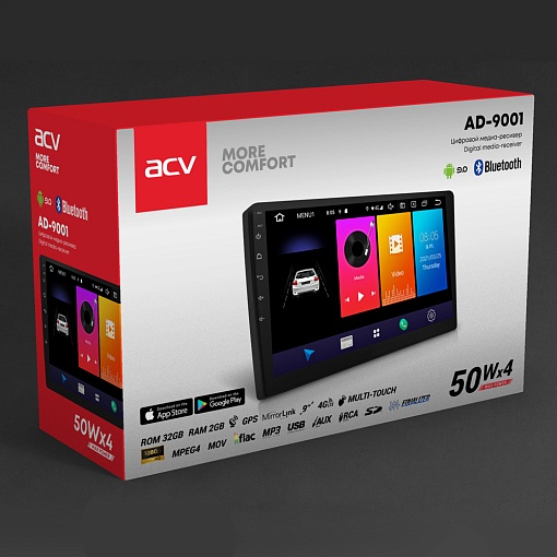 Автомобильная мультимедийная система на Android 9.0 с MirrorLink и 4G LTE дисплей 9" ACV AD-9001